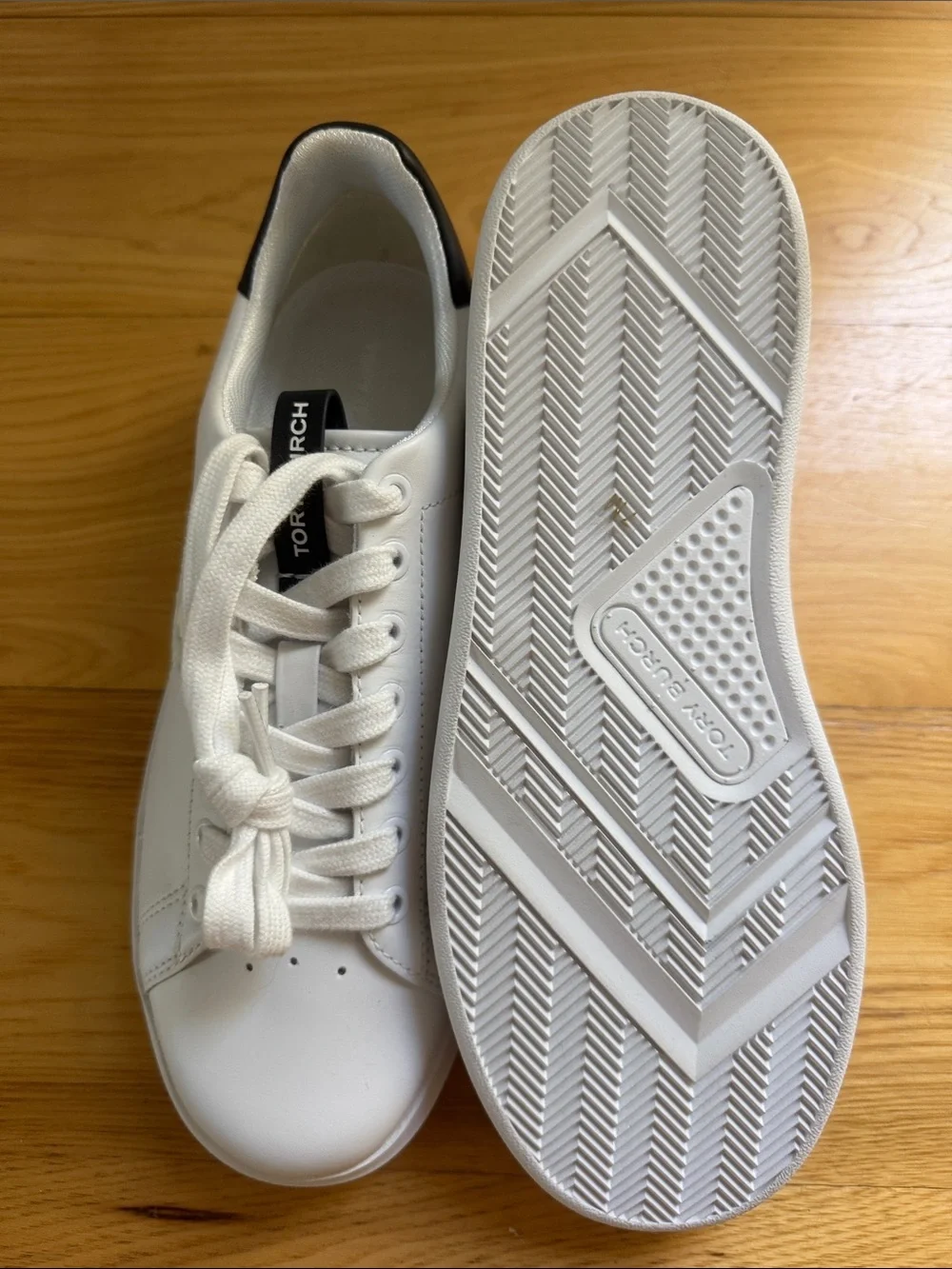 Tory Burch White Leather Low-Top Sneakers with Black Heel